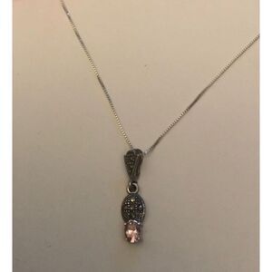 Gorgeous Oval Cut Pink Sapphire & Marcasite Necklace~.925 Sterling Silver